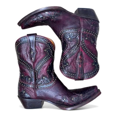 Botas vaqueras occidentales de cuero rojo Lucchese para mujer 7,5 punta corta tachonadas Foto 1 de 4