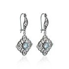 Sterling Silver Filigree Art Blue Topaz Gemstone Women Dangle Drop Earrings