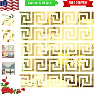 Geometric Acrylic Mirror Decals - Versatile 3D Wall Decor Stickers in Gold - Picture 1 of 9