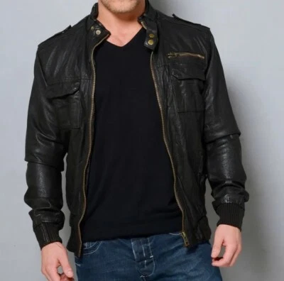 Men's Genuine 100% Lambskin Leather Jacket Biker Motorcycle Slim Fit - Image 1 of 4