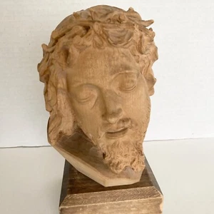 Vintage Carved Wood Jesus Bust Statue Head - Picture 1 of 11
