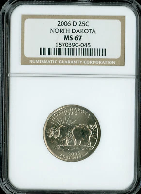 2006 D NORTH DAKOTA QUARTER NGC MS67 BUSINESS STRIKE 2ND FINEST GRADE . - Image 1 of 2