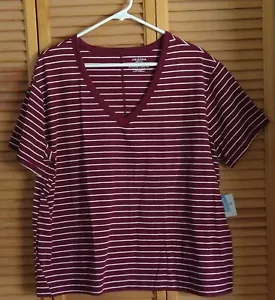 Arizona jean co Cotton Poly ladies striped boyfriend v-neck t-shirt. Size XL - Picture 1 of 5