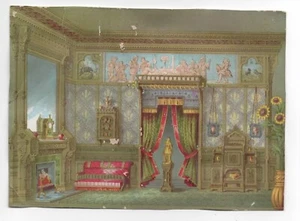 Tarjeta comercial grande colorida de 1884 Lang & Nau diseñadores y fabricantes de muebles Brooklyn - Imagen 1 de 2