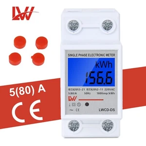 LCD Contatore di corrente alternata contatore di corrente calibrato per guida DIN 5 (80)A AC 230V - Foto 1 di 6