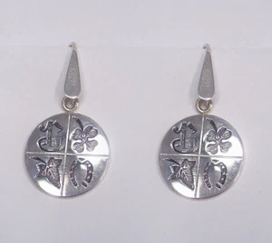Ohrringe Anhänger Glücksbringer aus Silber 925 - Klee Eisen Von Pferd - Picture 1 of 3