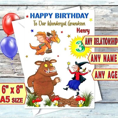 SUES CELEBRATION CARDS Personalised Birthday Card Gruffalo Zog Witch Grandson Son Granddaughter Child
