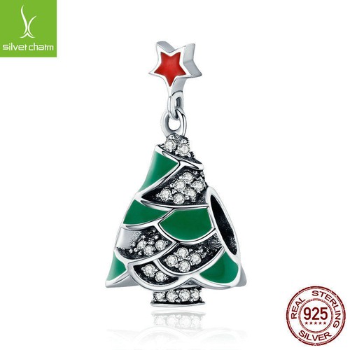 VALENTINO 925 Sterling Natale Perline Albero e Stella Zirconi Trasparenti Charm Perline Adatto Bracciale Donna
