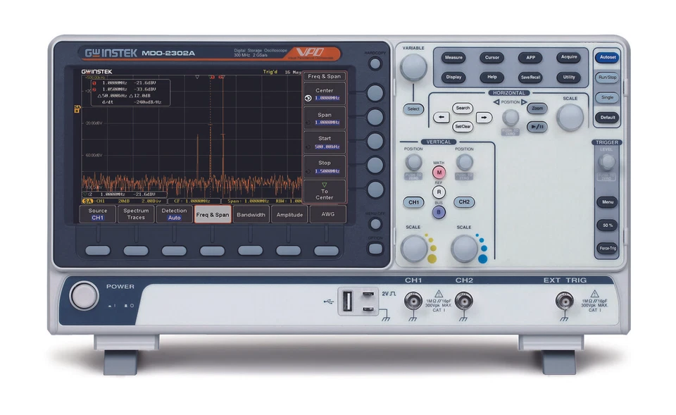 GW Instek MDO-2302A Oscilloscope 300MHz DSO 2GS/s Spectrum Analyzer 2-Channels - Image 1 of 4