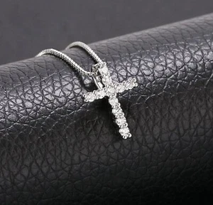 Stainless Steel Jesus Cross Crystal Silver Gold Pendant Necklace For Women Girl - Bild 1 von 1