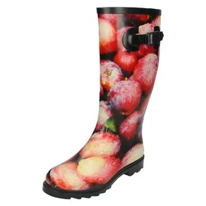 Mujer Spot On Apple Estampado sin Cordones Botas de Agua X1R214 - Imagen 1 de 10