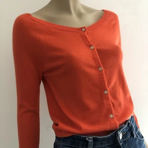 Tory Burch Luxurious Soft Statement Orange 100% Cashmere Cardigan • Small - Picture 1 of 12