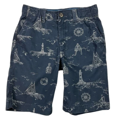 LANDS' END Kids Bermuda Shorts  Boys 14 Slim  Navy Khaki Nautical Print Chino - Image 1 of 4