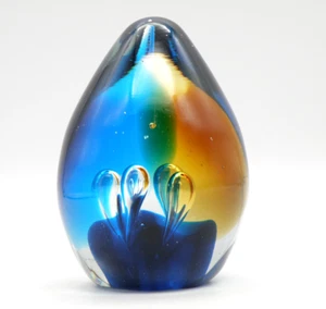 Vtg Art Glass Paperweight 4.5" Egg Shape Controlled Bubbles Cobalt & Brown - Picture 1 of 12