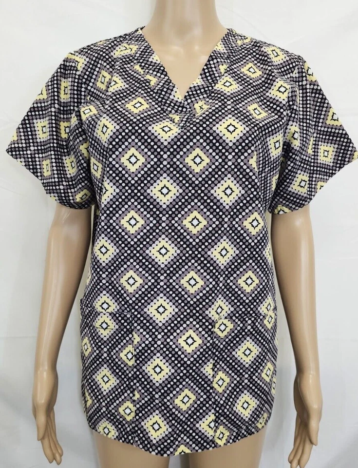 Blusa feminina TAFFORD tamanho se encaixa como M/L cinza, amarela estampa geográfica manga curta - Imagem 1 de 4