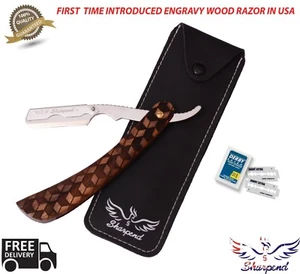 WOODEN BARBER SALON STRAIGHT CUT THROAT SHAVING RAZOR SHAVETTE+ FREE BLADE - Picture 1 of 8
