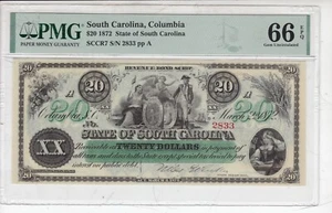 1872 20 $ Bundesstaat South Carolina Columbia - Juwel unzirkuliert PMG 66 - Bild 1 von 2