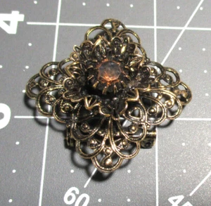 Spilla vintage non firmata giapponese tono ottone finto topazio combo abito clip - Foto 1 di 12