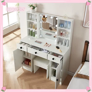 USA Vanity Set with 10 LED Lighted Mirror Makeup Dressing Table Dresser Desk - Picture 1 of 10
