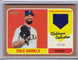 Cole Hamels 2018 Topps Heritage Clubhouse Gold Collection Game Used Patch 71/99 - Picture 1 of 2