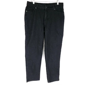 Basic Editions Jeans 12 Black Straight Leg Mid Rise Denim Pants Stretch - Picture 1 of 13