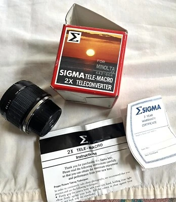 Sigma 2X Tele-Macro Teleconverter  Minolta Lens w/ Instructions & Original Box - Image 1 of 4