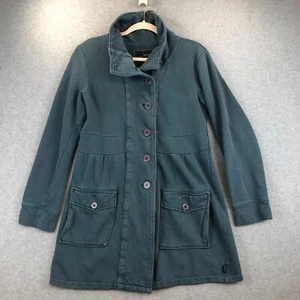 prAna Babydoll Coat Blue Green Womens Small Button Front Boho Pockets - Picture 1 of 7