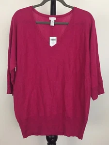 NEU Chico's Gr. 3 Magenta Kaschmir Pullover Pulli V-Ausschnitt 3/4 Arm - Bild 1 von 3