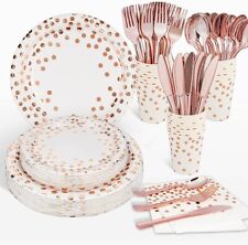 Rose Gold Party Tableware Paper Plates Cups Birthday Disposable Dinnerware Decor