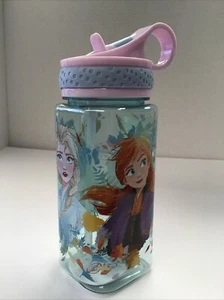 NEW Disney Store FROZEN Collection Water Bottle And Straw 16oz ELSA ANNA OLAF - Picture 1 of 5