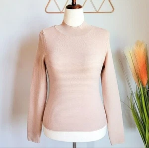 Revolve, 525 America New Latte Ribbed Mock Neck Stretch Knit Shirt Size Medium - Picture 1 of 10