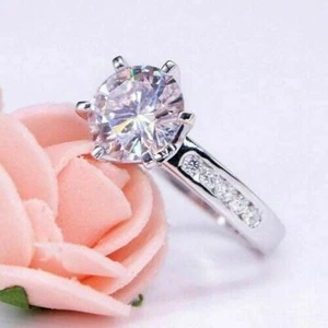 2Ct Round Lab Created Diamond Solitaire Engagement Ring 14k White Gold Finish - Picture 1 of 6