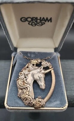 Collar Colgante Caballo Gorham Unicornio Plata de Ley 925 Vintage Caja Original Foto 1 de 4