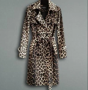 Leopard Print Trench Coat Women's Mid-Length Fashion Slim Long-Sleeved Coat  - Picture 1 of 8