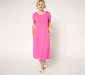 Denim & Co. Vestido midi regular favorito jersey manga corta-rosa-mediano-A681229 - Imagen 1 de 2