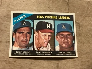 1966 Topps baseball card #223 NL Pitching Leaders / Koufax & Drysdale - Near Min - Picture 1 of 2