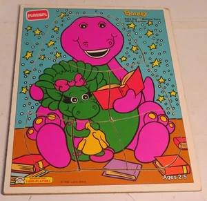 Vintage Playskool Holzpuzzle Barney Baby Bop's Bedtime Story #328-01 6 Stck. 1993 - Bild 1 von 8