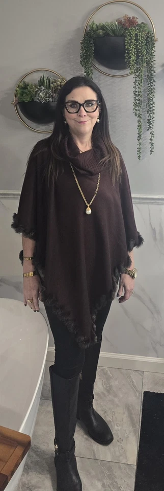 ALFANI женщин бордовый Cowl шеи плащ понч W искусственного меха отделки-L/XL - Изображение 1 из 4