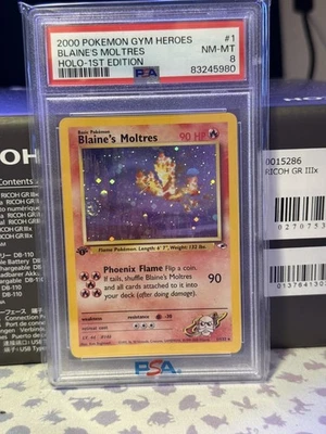 2000 POKEMON GYM HEROES HOLO-1ST EDITION #1 BLAINE'S MOLTRES PSA 8 - Image 1 of 2