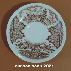 Alfred Meakin Brown Fair Winds Saucer New York Harbor E Pluribus Unim 5 1/2" dia - Picture 1 of 3