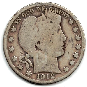 Mezzo dollaro da barbiere 1912 gradi in BUONE + condizioni ~ CERCHI COMPLETI pz 12-79 - Foto 1 di 5
