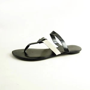 Max Mara Weekend Tanga Desliza Sandalias Negras Cuero Marfil Mujer Talla Eu 8 38 - Imagen 1 de 8