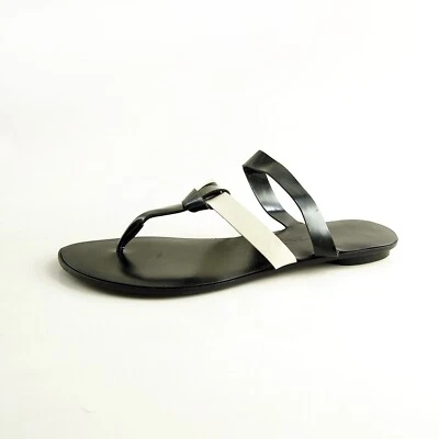 Max Mara Weekend Tong Sandales Noires Ivoire En Cuir Femme Taille US 8 EU 38 - Photo 1/4