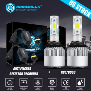 IRONWALLS 9006 HB4 LED Headlight Bulbs Kit Low Beam White 6000K + Canbus Decoder - Picture 1 of 12