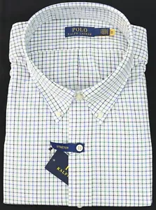 Nuevo Polo Ralph Lauren Para Hombres Grande y Alto Elastizado Azul Blanco Camisa de Popelina a Cuadros XLT - Imagen 1 de 3