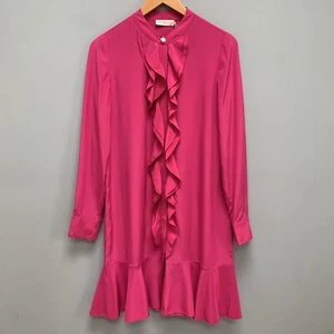 Tory Burch Jane Dress in Hibiscus Pink Silk Long Sleeves 4 - Picture 1 of 12