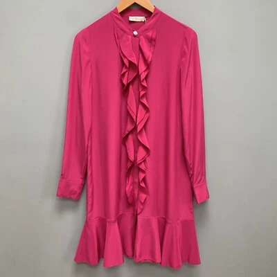 Tory Burch Jane Dress in Hibiscus Pink Silk Long Sleeves 4 - Image 1 of 4