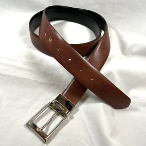 Canali 1934 Italy Reversible Belt 44/110 Brown Black Smooth Leather Brass Buckle
