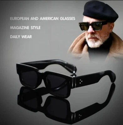 Men Sunglasses Square Retro Fashion Dark Black Lens Shades Designer Model Hiphop - Image 1 of 4