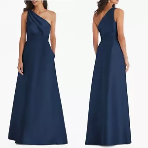 NEW D815S ALFRED SUNG Midnight Blue ONE SHOULDER A-line POCKET Bridesmaid GOWN 8 - Picture 1 of 7